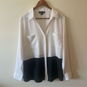 Attention Black and White Collared Button Up Lightweight Work Top Extra Large